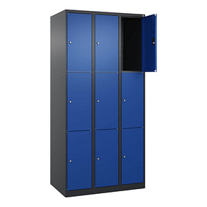 Image CP Schließfachschrank Classic Plus enzianblau, schwarzgrau 080000-303 S10031, 9 Schließfächer 90,0 x 50,0 x 185,0 cm