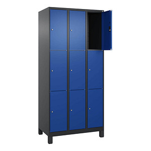 Image CP Schließfachschrank Classic Plus enzianblau, schwarzgrau 080010-303 S10033, 9 Schließfächer 90,0 x 50,0 x 195,0 cm