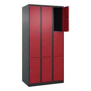 Image CP Schließfachschrank Classic Plus rubinrot, schwarzgrau 080000-303 S10032, 9 Schließfächer 90,0 x 50,0 x 185,0 cm