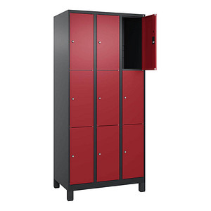 Image CP Schließfachschrank Classic Plus rubinrot, schwarzgrau 080010-303 S10034, 9 Schließfächer 90,0 x 50,0 x 195,0 cm