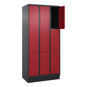 Image CP Schließfachschrank Classic PLUS rubinrot, schwarzgrau 080020-303 S10031, 9 Schließfächer 90,0 x 50,0 x 195,0 cm