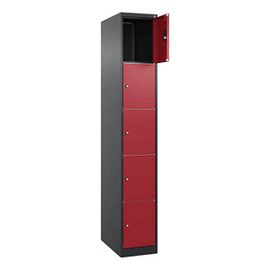 Image CP Schließfachschrank Classic Plus rubinrot, schwarzgrau 080000-105 S10029, 5 Schließfächer 30,0 x 50,0 x 185,0 cm