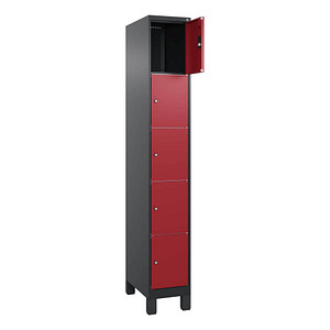 Image CP Schließfachschrank Classic Plus rubinrot, schwarzgrau 080010-105 S10030, 5 Schließfächer 30,0 x 50,0 x 195,0 cm