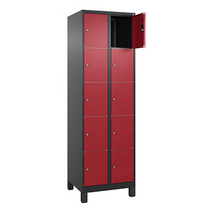 Image CP Schließfachschrank Classic Plus rubinrot, schwarzgrau 080010-205 S10042, 10 Schließfächer 60,0 x 50,0 x 195,0 cm