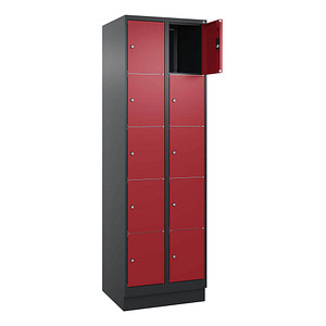 Image CP Schließfachschrank Classic PLUS rubinrot, schwarzgrau 080020-205 S10037, 10 Schließfächer 60,0 x 50,0 x 195,0 cm