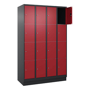 Image CP Schließfachschrank Classic PLUS rubinrot, schwarzgrau 080020-404 S10035, 16 Schließfächer 120,0 x 50,0 x 185,0 cm