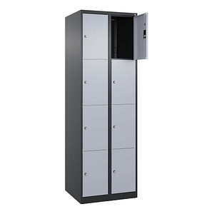 Image CP Schließfachschrank Classic Plus schwarzgrau, weißaluminium 080000-204 S10038, 8 Schließfächer 60,0 x 50,0 x 185,0 cm