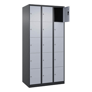 Image CP Schließfachschrank Classic Plus schwarzgrau, weißaluminium 080000-305 S10036, 15 Schließfächer 90,0 x 50,0 x 185,0 cm