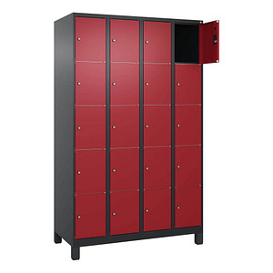 Image CP Schließfachschrank Classic Plus rubinrot, schwarzgrau 080010-405 S10034, 20 Schließfächer 120,0 x 50,0 x 195,0 cm