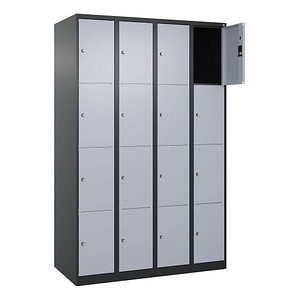Image CP Schließfachschrank Classic Plus schwarzgrau, weißaluminium 080000-404 S10034, 16 Schließfächer 120,0 x 50,0 x 185,0 cm