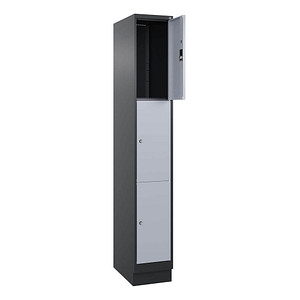 Image CP Schließfachschrank Classic PLUS schwarzgrau, weißaluminium 080020-103 S10013, 3 Schließfächer 30,0 x 50,0 x 195,0 cm
