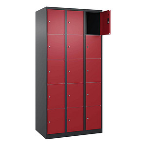 Image CP Schließfachschrank Classic Plus rubinrot, schwarzgrau 080000-305 S10029, 15 Schließfächer 90,0 x 50,0 x 185,0 cm
