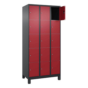 Image CP Schließfachschrank Classic Plus rubinrot, schwarzgrau 080010-305 S10040, 15 Schließfächer 90,0 x 50,0 x 195,0 cm