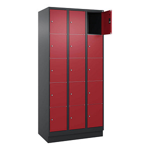 Image CP Schließfachschrank Classic PLUS rubinrot, schwarzgrau 080020-305 S10038, 15 Schließfächer 90,0 x 50,0 x 195,0 cm