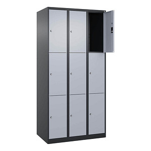 Image CP Schließfachschrank Classic Plus schwarzgrau, weißaluminium 080000-303 S10037, 9 Schließfächer 90,0 x 50,0 x 185,0 cm