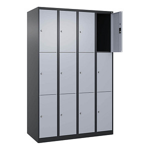 Image CP Schließfachschrank Classic Plus schwarzgrau, weißaluminium 080000-403 S10037, 12 Schließfächer 120,0 x 50,0 x 185,0 cm