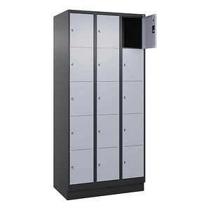 Image CP Schließfachschrank Classic PLUS schwarzgrau, weißaluminium 080020-305 S10014, 15 Schließfächer 90,0 x 50,0 x 195,0 cm