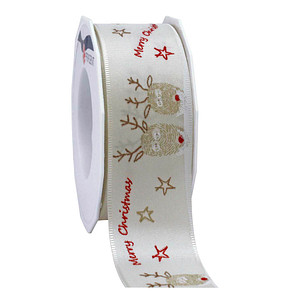 Image PRÄSENT Geschenkband Kopenhagen seidenmatt weiß/beige 40,0 mm x 20,0 m