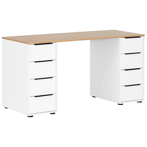 Image MÖBELPARTNER Elma Schreibtisch weiß, eiche rechteckig, Wangen-Gestell weiß 129,5 x 80,0 cm