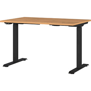 Image GERMANIA JET höhenverstellbarer Schreibtisch grandson-eiche rechteckig, T-Fuß-Gestell schwarz 120,0 x 80,0 cm