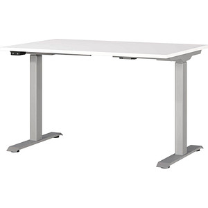 Image GERMANIA JET höhenverstellbarer Schreibtisch weiß rechteckig, T-Fuß-Gestell silber 120,0 x 80,0 cm
