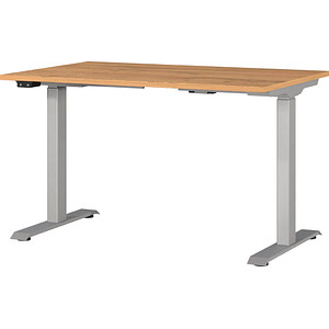 Image GERMANIA JET höhenverstellbarer Schreibtisch grandson-eiche rechteckig, T-Fuß-Gestell silber 120,0 x 80,0 cm