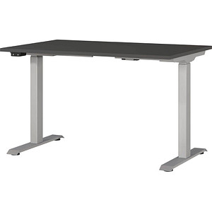 Image GERMANIA JET höhenverstellbarer Schreibtisch grafit rechteckig, T-Fuß-Gestell silber 120,0 x 80,0 cm