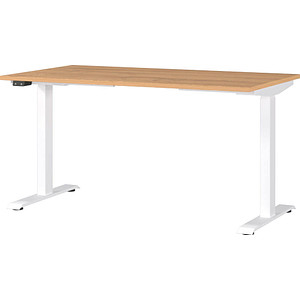 Image GERMANIA JET höhenverstellbarer Schreibtisch grandson-eiche rechteckig, T-Fuß-Gestell weiß 140,0 x 80,0 cm