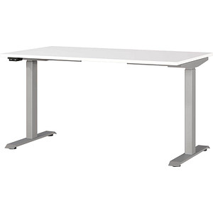 Image GERMANIA JET höhenverstellbarer Schreibtisch weiß rechteckig, T-Fuß-Gestell silber 140,0 x 80,0 cm