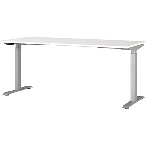 Image GERMANIA JET höhenverstellbarer Schreibtisch weiß rechteckig, T-Fuß-Gestell silber 180,0 x 80,0 cm