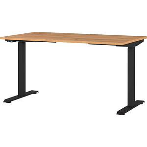 Image GERMANIA JET höhenverstellbarer Schreibtisch grandson-eiche rechteckig, T-Fuß-Gestell schwarz 140,0 x 80,0 cm