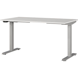 Image GERMANIA JET höhenverstellbarer Schreibtisch lichtgrau rechteckig, T-Fuß-Gestell silber 140,0 x 80,0 cm