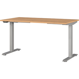 Image GERMANIA JET höhenverstellbarer Schreibtisch grandson-eiche rechteckig, T-Fuß-Gestell silber 140,0 x 80,0 cm