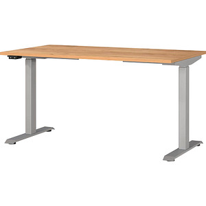 Image GERMANIA JET höhenverstellbarer Schreibtisch navarra-eiche rechteckig, T-Fuß-Gestell silber 140,0 x 80,0 cm