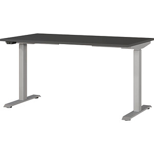 Image GERMANIA JET höhenverstellbarer Schreibtisch grafit rechteckig, T-Fuß-Gestell silber 140,0 x 80,0 cm