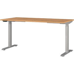Image GERMANIA JET höhenverstellbarer Schreibtisch grandson-eiche rechteckig, T-Fuß-Gestell silber 160,0 x 80,0 cm