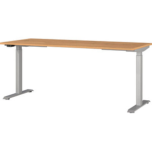 Image GERMANIA JET höhenverstellbarer Schreibtisch grandson-eiche rechteckig, T-Fuß-Gestell silber 180,0 x 80,0 cm
