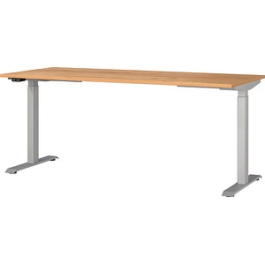 Image GERMANIA JET höhenverstellbarer Schreibtisch navarra-eiche rechteckig, T-Fuß-Gestell silber 180,0 x 80,0 cm