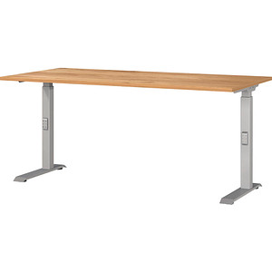 Image GERMANIA DOWNEY höhenverstellbarer Schreibtisch navarra-eiche rechteckig, C-Fuß-Gestell silber 160,0 x 80,0 cm