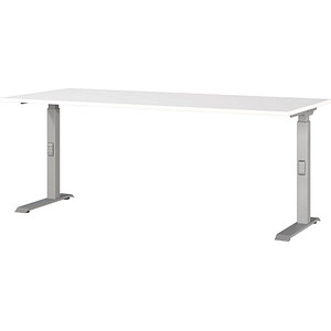 Image GERMANIA DOWNEY höhenverstellbarer Schreibtisch weiß rechteckig, C-Fuß-Gestell silber 180,0 x 80,0 cm