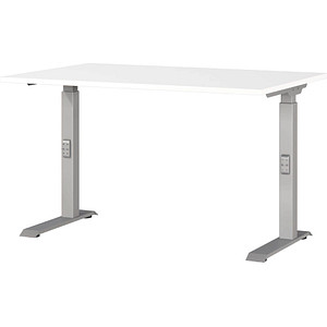 Image GERMANIA DOWNEY höhenverstellbarer Schreibtisch weiß rechteckig, C-Fuß-Gestell silber 120,0 x 80,0 cm