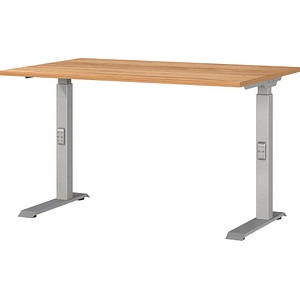 Image GERMANIA DOWNEY höhenverstellbarer Schreibtisch navarra-eiche rechteckig, C-Fuß-Gestell silber 120,0 x 80,0 cm