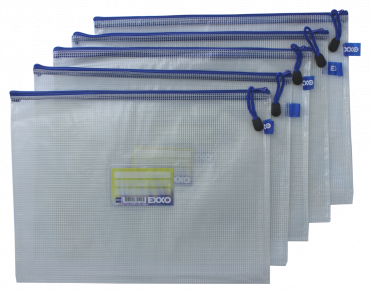 Image Kleinkrambeutel A4XL Mesh Bag Reißverschlussbeutel aus faserverstärkter PVC-Folie mit blauem Reißverschluss – 5 Stück