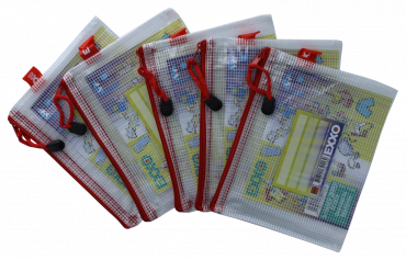 Image Kleinkrambeutel A6 Mesh Bag Reißverschlussbeutel aus faserverstärkter PVC-Folie mit rotem Reißverschluss – 5 Stück