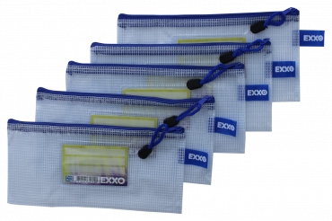 Image Kleinkrambeutel DIN Lang Mesh Bag Reißverschlussbeutel aus faserverstäkrter PVC-Folie mit blauem Reißverschluss – 5 Stück