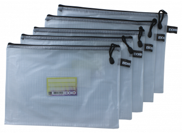 Image Kleinkrambeutel A4 Mesh Bag Reißverschlussbeutel aus faserverstäkrter PVC-Folie mit schwarzem Reißverschluss – 5 Stück