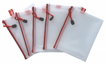 Image Kleinkrambeutel A6+ Mesh Bag Reißverschlussbeutel aus faserverstärktem EVA PVC-Frei mit rotem Reißverschluss – 5 Stück