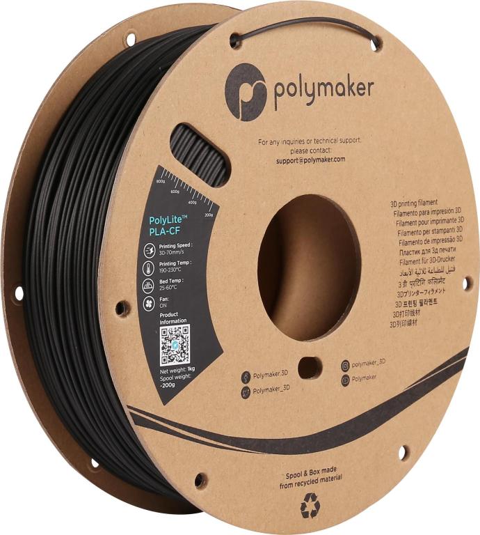 Image POLYMAKER PA10001 Filament PLA-CF Kohlefaserverstärkt 1.75 mm 1000 g Schwarz Po