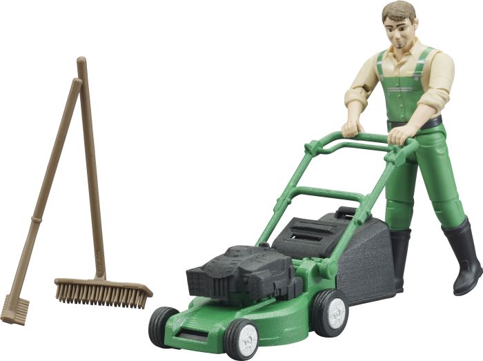Image bruder bworld 62103 Gärtner mit Rasenmäher und Gartengeräten Spielfigur