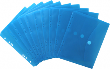 Image Dokumententaschen Sammelmappen Sichttaschen A5 quer transparent blau - Dokumentenmappe zum Abheften mit EURO-Lochung, Abheftrand, Klappe und Klettverschluss - 10 Stück